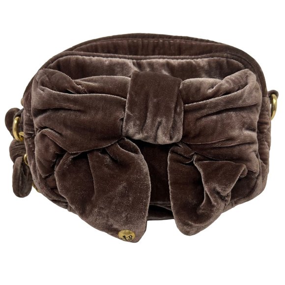 Juicy Couuture Handbags - Juicy Couture Brown Velvet‎ Bow Chain Strap Crossbody Purse Top Zip 8" Wide